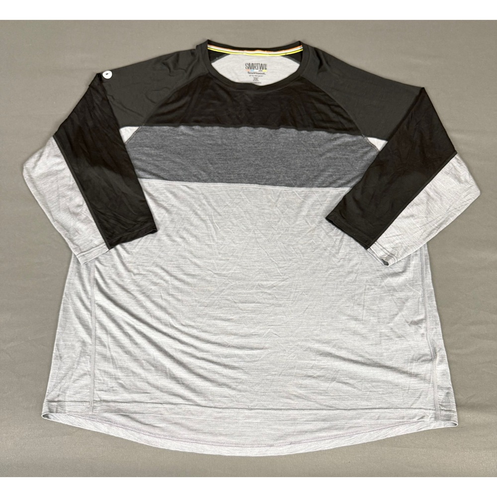 Smartwool Mountain Biking Tee Mens XXL Gray Merino Sport 120 3/4 Sleeve Raglan